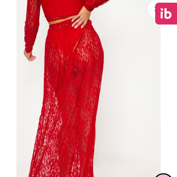 Red Lace Tie Side Maxi Beach Skirt - Picture 4 of 4